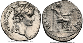 Tiberius (AD 14-37). AR denarius (17mm, 3.42 gm, 10h). NGC Choice VF 4/5 - 2/5, scratches, brushed. Lugdunum, ca. AD 15-18. TI CAESAR DIVI-AVG F AVGVS...