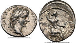 Tiberius (AD 14-37). AR denarius (18mm, 3.73 gm, 3h). NGC Choice VF 3/5 - 2/5, marks, brushed. Lugdunum, ca. AD 18-35. TI CAESAR DIVI-AVG F AVGVSTVS, ...