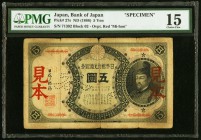 Japan Bank of Japan 5 Yen ND (1888) Pick 27s JNDA 11-28 Specimen PMG Choice Fine 15. A very elusive design, regardless of format. This example is an e...