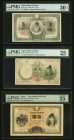 Japan Bank of Japan 5 Yen 1899 Pick 31a PMG Very Fine 30 EPQ; 5 Yen ND (1910) Pick 34 PMG Very Fine 25; 10 Yen 1913 Pick 32b PMG Very Fine 25. A trio ...