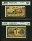 Japan Bank of Japan 5 Yen ND (1930) Pick 39s2 Specimen PMG Very Fine 30; 5 Yen ND (1942) Pick 43s3 Specimen PMG Extremely Fine 40 Net; 10 Yen ND (1930...
