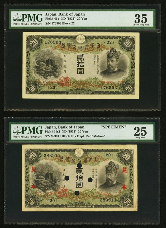 Japan Bank of Japan 20 Yen ND (1931) Pick 41a PMG Choice Very Fine 35; 20 Yen ND...