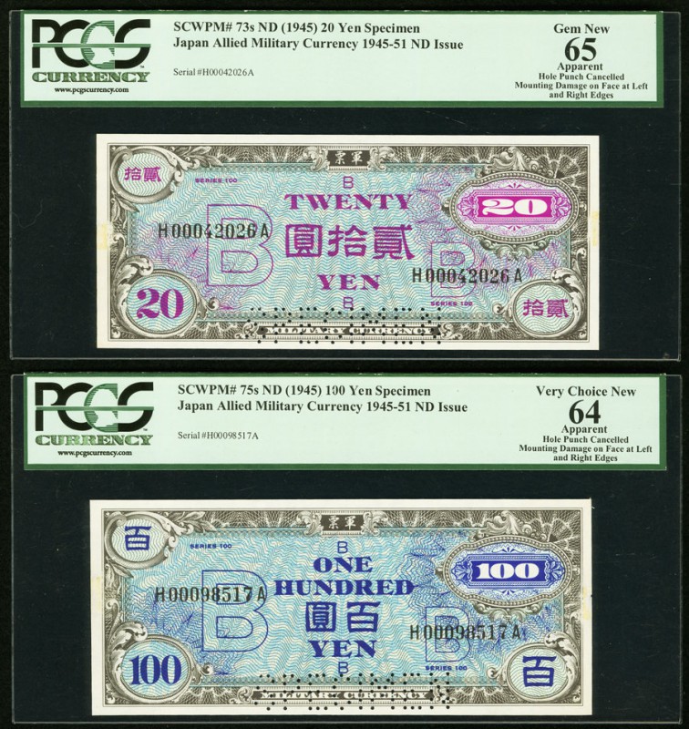Japan Allied Military Currency 20; 100 Yen ND (1945) Pick 73s; 75s JNDA 14-10; 1...