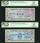 Japan Allied Military Currency 20; 100 Yen ND (1945) Pick 73s; 75s JNDA 14-10; 14-9 Two Specimens PCGS Apparent Gem New 65; Apparent Very Choice New 6...
