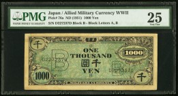 Japan Allied Military Currency 1000 Yen ND (1951) Pick 76a JNDA 14-8 PMG Very Fine 25. A Military Currency note that looks very similar to those issue...