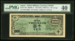 Japan Allied Military Currency WWII 1000 Yen ND (1951) Pick 76b JNDA 14-8 PMG Extremely Fine 40. A desireable example with well blended tranquil inks....