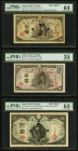 Japan Bank of Japan 10 Yen ND (1945) Pick 77s2 Specimen PMG Choice Uncirculated 64; 10 Yen ND (1946) Pick 79d PMG Choice Very Fine 35; 100 Yen ND (194...