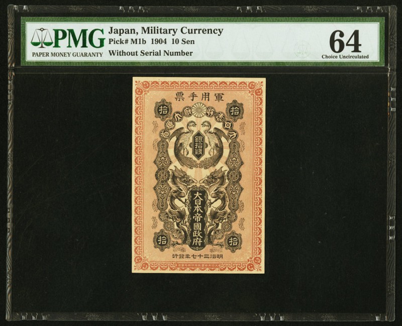 Japan Military Currency 10 & 20 Sen; 1 Yen 1904 Pick M1b; M2a; M4b Lot of Three ...