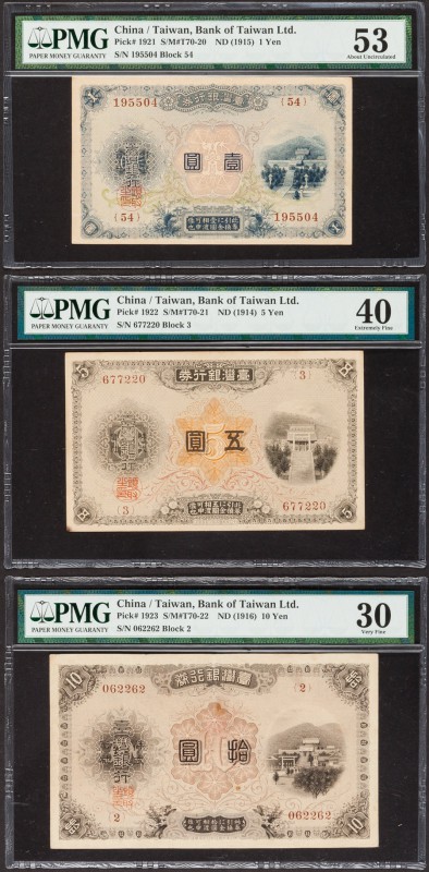 China Bank of Taiwan Limited 1; 5; 10 Yen ND (1915) Pick 1921; 1922; 1923 Three ...