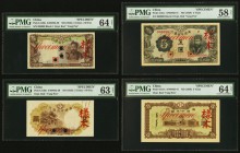 China Central Bank of Manchukuo 5 Chiao = 50 Fen; 5; 10; 100 Yuan ND (1935) Pick J129s; J131s; J132s; J133s (Face and Back) Specimens PMG Choice About...