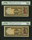 Philippines Japanese Occupation 100 Pesos ND (1944) Pick 112s Two Specimens PMG Gem Uncirculated 65 EPQ. A lovely pair of Specimens from a Japanese oc...