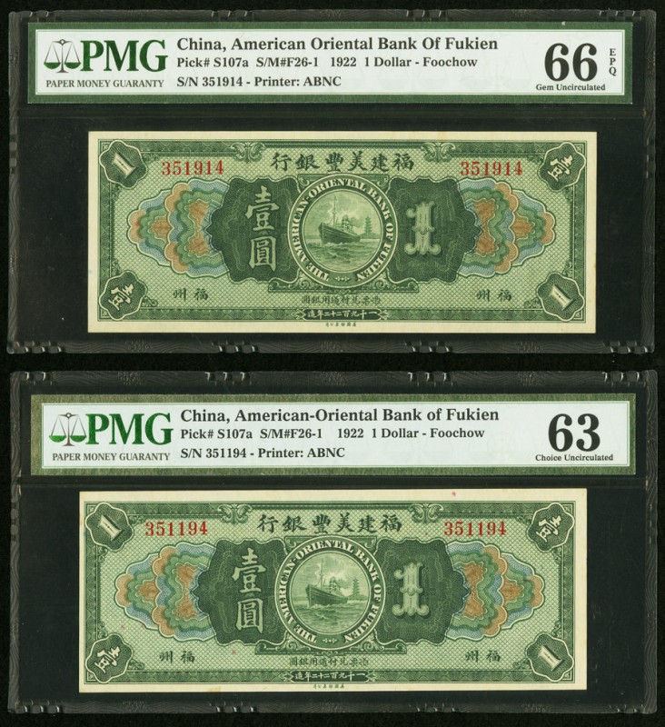 China American Oriental Bank of Fukien, Foochow 1 Dollar 16.9.1922 Pick S107a S/...
