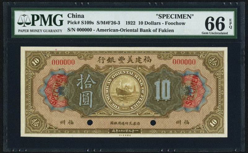 China American Oriental Bank of Fukien, Foochow 10 Dollars 16.9.1922 Pick S109s ...