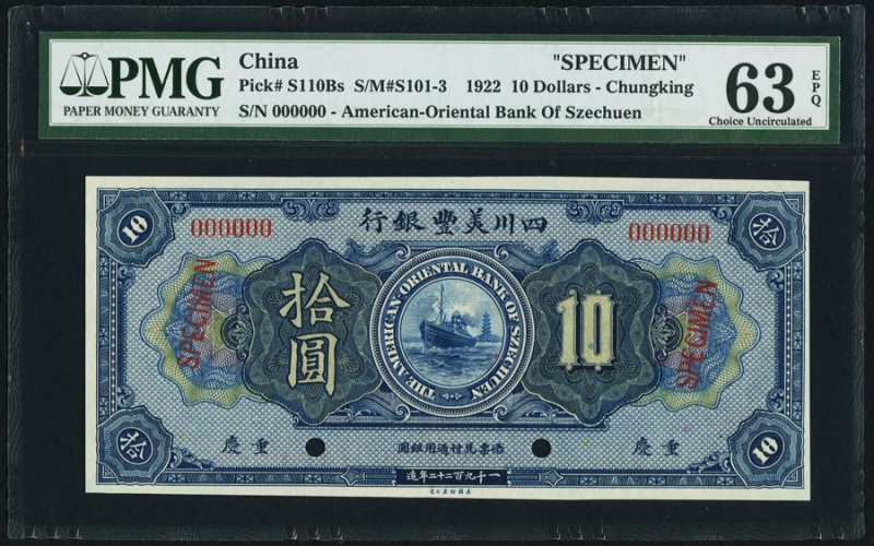 China American Oriental Bank of Szechuen, Chungking 10 Dollars 16.9.1922 Pick S1...
