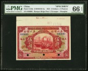 China Banque Belge Pour l'Etranger, Shanghai 5 Dollars = 5 Piastres 1.7.1921 Pick S136s S/M#H185-2a Specimen PMG Gem Uncirculated 66 EPQ. A handsome S...