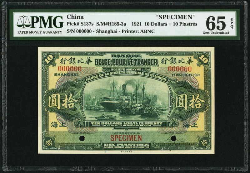 China Banque Belge Pour l'Etranger, Shanghai 10 Dollars = 10 Piastres 1.7.1921 P...