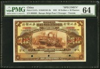 China Banque Belge Pour l'Etranger, Tientsin 10 Dollars 1.7.1921 Pick S147s S/M#H185-3b Specimen PMG Choice Uncirculated 64. A maritime trade scene is...