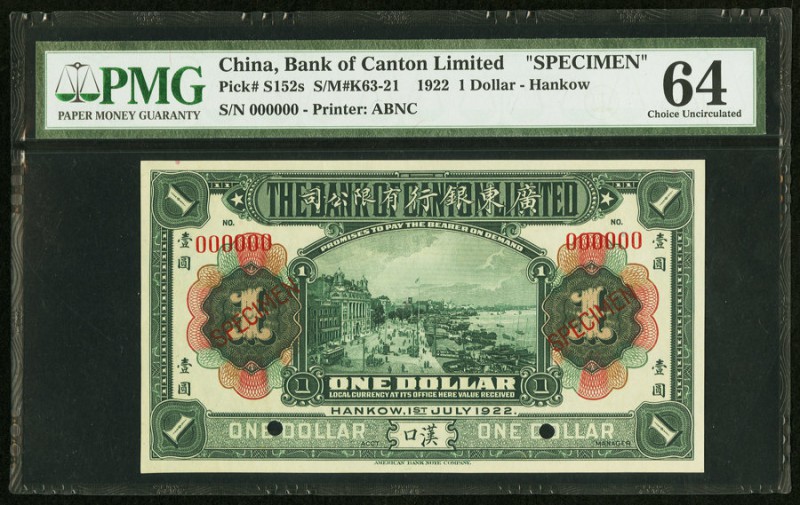 China Bank of Canton Limited, Hankow 1 Dollar 1.7.1922 Pick S152s S/M#K63-21 Spe...