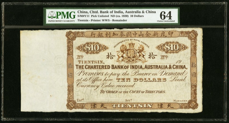 China Chartered Bank of India, Australia & China, Tientsin 10 Dollars ND (ca. 19...