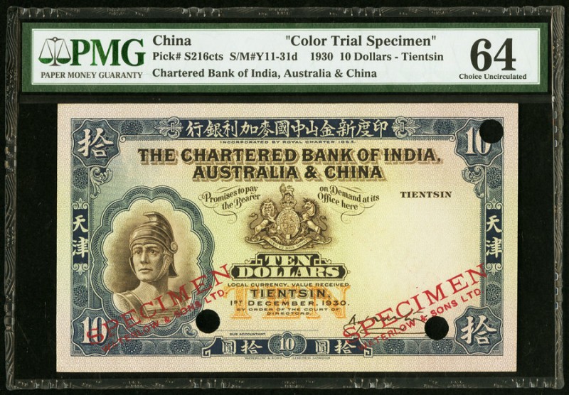 China Chartered Bank of India, Australia & China, Tientsin 10 Dollars 1.12.1930 ...