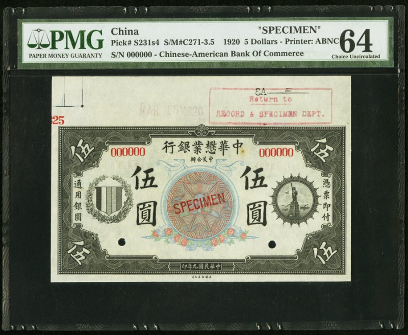 China Chinese American Bank of Commerce 5 Dollars 1920 Pick S231s4 S/M#C271-3.5 ...