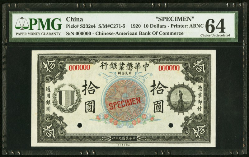 China Chinese American Bank of Commerce 10 Dollars 15.7.1920 Pick S232s4 S/M#C27...