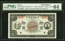 China Chinese American Bank of Commerce 10 Dollars 15.7.1920 Pick S232s4 S/M#C271-5 Specimen PMG Choice Uncirculated 64. All zero serial numbers are s...