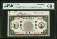 China Chinese American Bank of Commerce 50 Dollars 15.7.1920 Pick S233s S/M#C271-7 Specimen PMG Gem Uncirculated 66 EPQ. The always popular vignette o...