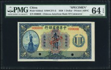 China Chinese American Bank of Commerce 1 Dollar 15.7.1920 Pick S235s2 S/M#C271-2 Specimen PMG Choice Uncirculated 64 EPQ. A simply amazing Specimen, ...