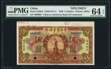 China Chinese American Bank of Commerce 5 Dollars 1920 Pick S236s4 S/M#C271-3 Specimen PMG Choice Uncirculated 64 EPQ. The always popular Statue of Li...