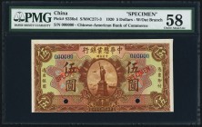 China Chinese American Bank of Commerce 5 Dollars 15.7.1920 Pick S236s4 S/M#C271-3 Specimen PMG Choice About Unc 58. Eminently desirable and seldom of...