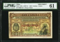 China Hongkong & Shanghai Banking Corporation, Chefoo 5 Dollars 1.9.1922 Pick S316s S/M#Y13 Specimen PMG Uncirculated 61. A handsome and rare type, an...