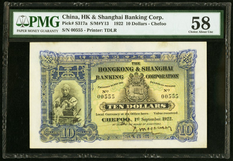 China Hongkong & Shanghai Banking Corporation, Chefoo 10 Dollars 1.9.1922 Pick S...