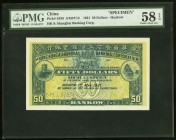 China Hongkong & Shanghai Banking Corporation, Hankow 50 Dollars 1.5.1921 Pick S338s Specimen PMG Choice About Unc 58 EPQ. Colors are gleaming on both...