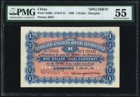 China Hongkong & Shanghai Banking Corporation, Shanghai 1 Dollar 1.1.1900 Pick S350s S/M#Y13 Specimen PMG About Uncirculated 55. A handsome, bright an...