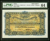 China Hongkong & Shanghai Banking Corporation, Shanghai 5 Dollars 1914-20 Pick S352As S/M#Y13-31 Specimen PMG Choice Uncirculated 64. Stunning engravi...