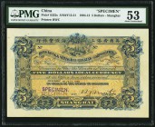 China Hongkong & Shanghai Banking Corporation, Shanghai 5 Dollars 1.7.1909 Pick S352s S/M#Y13-31 Specimen PMG About Uncirculated 53. A pleasing and ra...