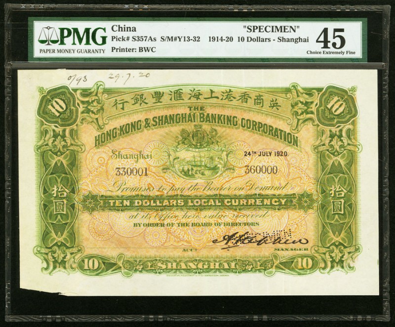 China Hongkong & Shanghai Banking Corporation, Shanghai 10 Dollars 24.7.1920 Pic...