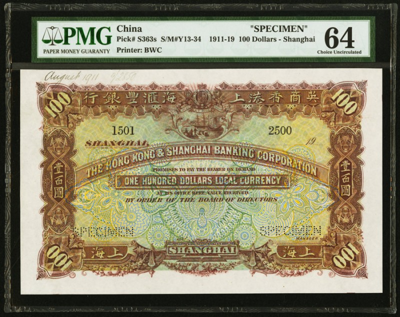 China Hongkong & Shanghai Banking Corporation, Shanghai 100 Dollars 1911-19 Pick...