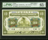 China International Banking Corporation, Hankow 10 Dollars 1.7.1918 Pick S408s S/M#M10-42a Specimen PMG Gem Uncirculated 65 EPQ. This handsome, middle...