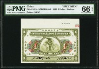 China International Banking Corporation, Hankow 1 Dollar 1.7.1919 Pick S411s S/M#M10-50d Specimen PMG Gem Uncirculated 66 EPQ. A beautiful and especia...