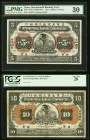 China International Banking Corporation, Peking 5 Dollars; 10 Dollars 1.1.1910 Pick S413 and S414 Two Examples PCGS Very Fine 30; Very Fine 20. Scarce...