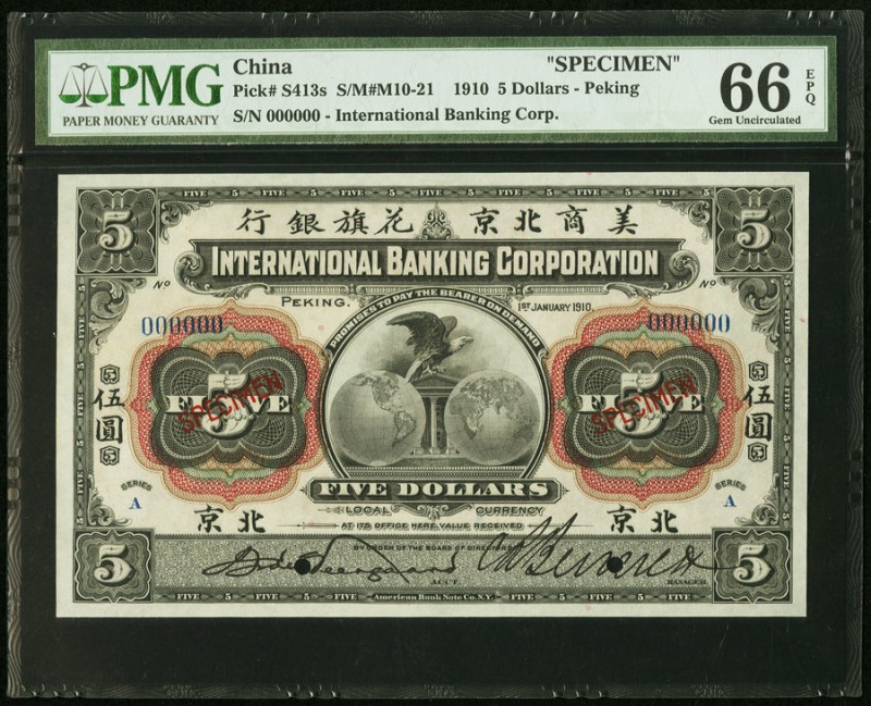 China International Banking Corporation, Peking 5 Dollars 1.1.1910 Pick S413s S/...