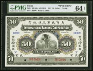 China International Banking Corporation, Peking 50 Dollars 1.1.1917 Pick S416Ds S/M#M10 Specimen PMG Choice Uncirculated 64 EPQ. An excellent high den...