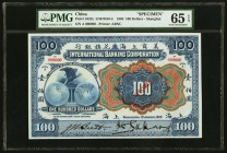 China International Banking Corporation, Shanghai 100 Dollars 1.1.1905 Pick S422s S/M#M10-5 Specimen PMG Gem Uncirculated 65 EPQ. A beautiful and fres...