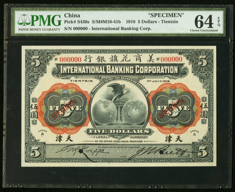 China International Banking Corporation, Tientsin 5 Dollars 1.7.1918 Pick S430s ...