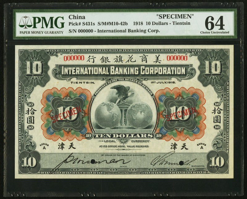 China International Banking Corporation, Tientsin 10 Dollars 1.7.1918 Pick S431s...