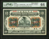 China International Banking Corporation, Tientsin 10 Dollars 1.7.1918 Pick S431s S/M#M10-42b Specimen PMG Choice Uncirculated 64. Grandly sized and al...