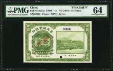 China Fengtien Industrial Bank 10 Dollars ND (1918) Pick S1325s2 S/M#F7-42 Specimen PMG Choice Uncirculated 64. A pretty, smaller format bond issue, w...
