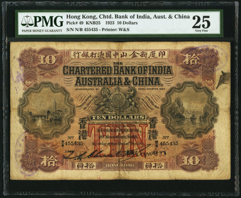 Hong Kong Chartered Bank of India, Australia & China 10 Dollars 1.11.1923 Pick 4...